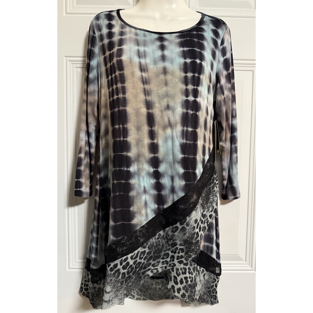 Ali Miles Blouse SZ Small Glam Career Boho Mixed Design‎ Lace High Low